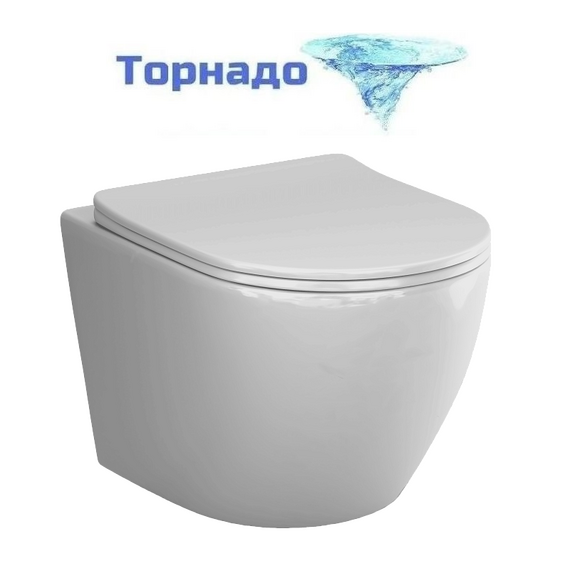 Унитаз подвесной безободковый AM.PM Like C801901SC с тонкой крышкой микролифт (Система смыва торнадо) фото 