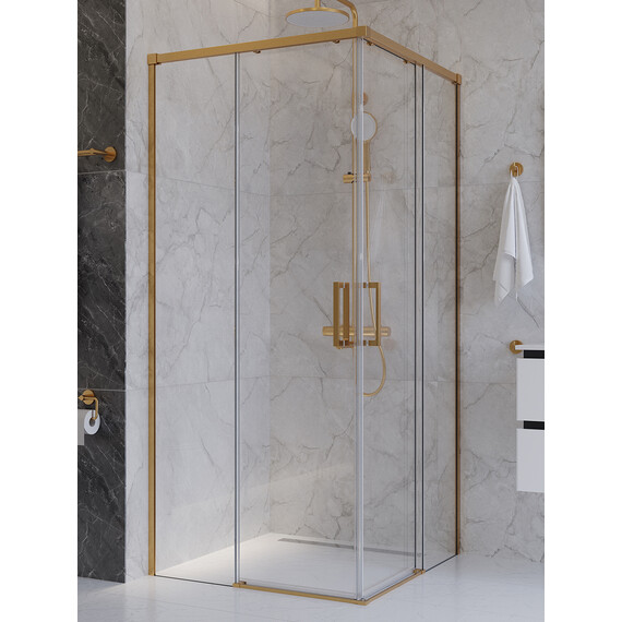 Душевое ограждение Cezares 90x90 см PLANE-A-2-90-C-BORO, брашированное золото/прозрачное фото 3