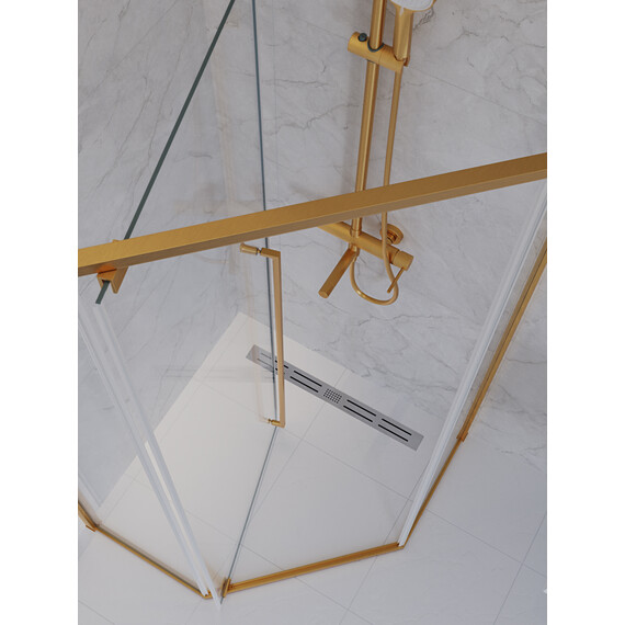 Душевое ограждение Cezares 100x100 см PLANE-P-1-100-C-BORO (стекло 8 мм) брашированное золото/прозрачное фото 5