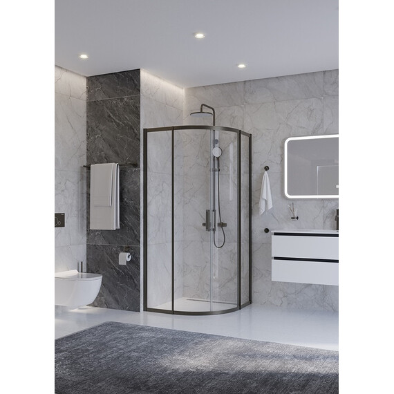 Душевое ограждение Cezares 90x90 см PLANE-R-2-90-C-GM, оружейная сталь/прозрачное фото 