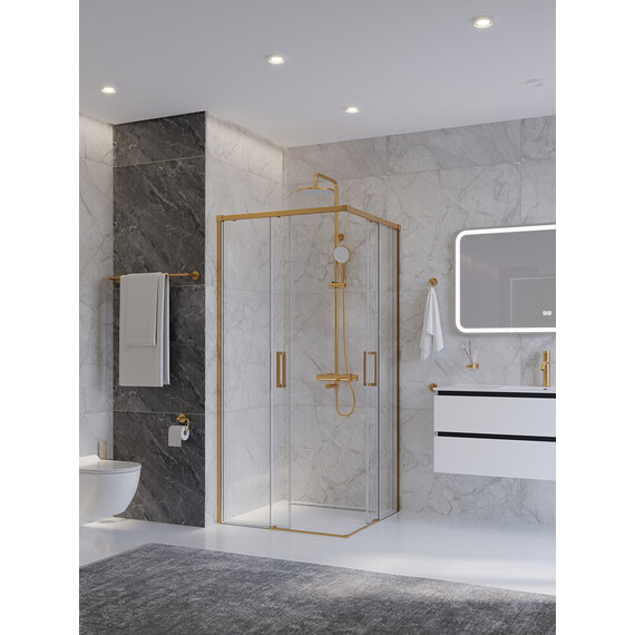 Душевое ограждение Cezares 90x90 см PLANE-A-2-90-C-BORO, брашированное золото/прозрачное фото 2