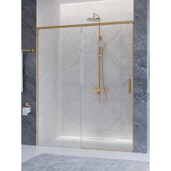 Душевая дверь Cezares 150 см PLANE-BF-1-150-C-BORO, брашированное золото/прозрачное фото 3