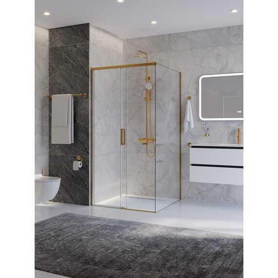 Душевое ограждение Cezares 100x100 см PLANE-A-1-100-C-BORO, брашированное золото/прозрачное фото 2