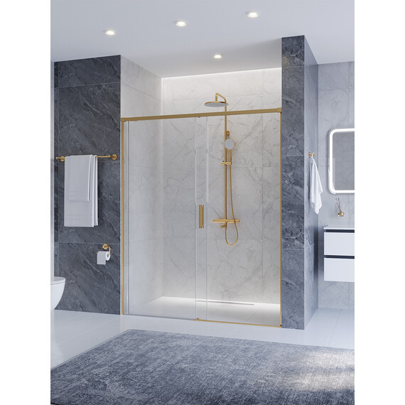 Душевая дверь Cezares 150 см PLANE-BF-1-150-C-BORO, брашированное золото/прозрачное фото 2