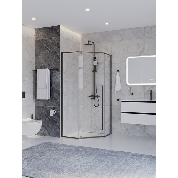 Душевое ограждение Cezares 90x90 см PLANE-P-1-90-C-GM (стекло 8 мм) оружейная сталь/прозрачное фото 