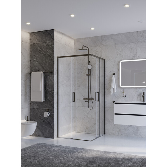 Душевое ограждение Cezares 90x90 см PLANE-A-2-90-C-GM, оружейная сталь/прозрачное фото 2