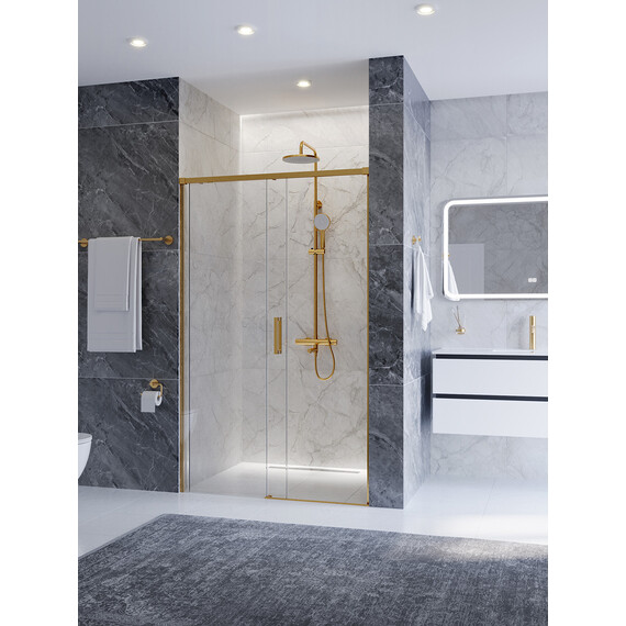 Душевая дверь Cezares 120 см PLANE-BF-1-120-C-BORO, брашированное золото/прозрачное фото 2