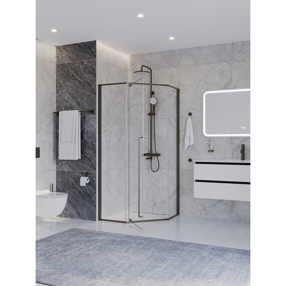 Душевое ограждение Cezares 90x90 см PLANE-P-1-90-C-GM (стекло 8 мм) оружейная сталь/прозрачное фото 2