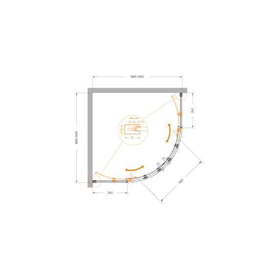 Душевое ограждение Cezares 90x90 см PLANE-R-2-90-C-BORO, брашированное золото/прозрачное фото 6