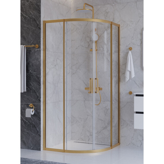 Душевое ограждение Cezares 90x90 см PLANE-R-2-90-C-BORO, брашированное золото/прозрачное фото 3