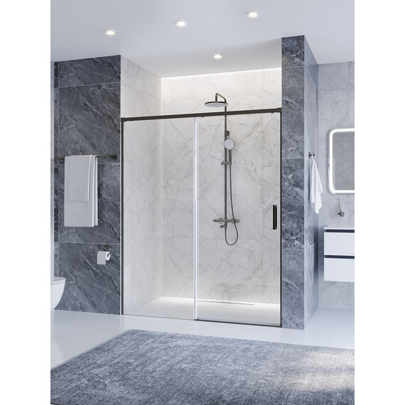 Душевая дверь Cezares 150 см PLANE-BF-1-150-C-GM, оружейная сталь/прозрачное фото 