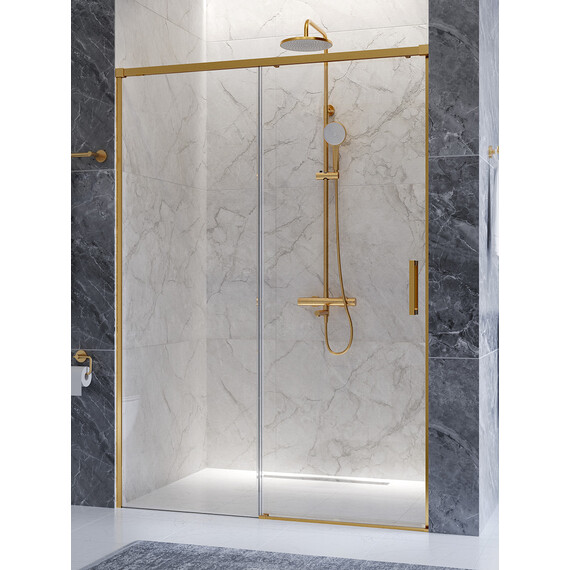 Душевая дверь Cezares 140 см PLANE-BF-1-140-C-BORO, брашированное золото/прозрачное фото 3