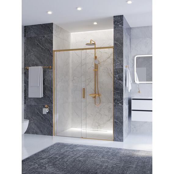 Душевая дверь Cezares 130 см PLANE-BF-1-130-C-BORO, брашированное золото/прозрачное фото 2