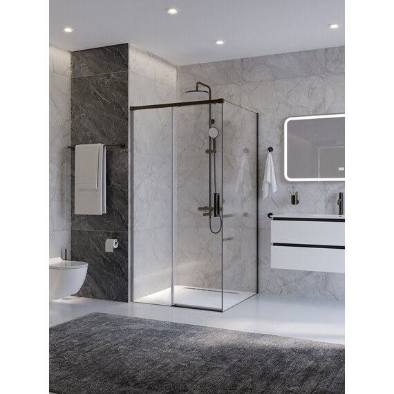 Душевое ограждение Cezares 100x100 см PLANE-A-1-100-C-GM, оружейная сталь/прозрачное фото 