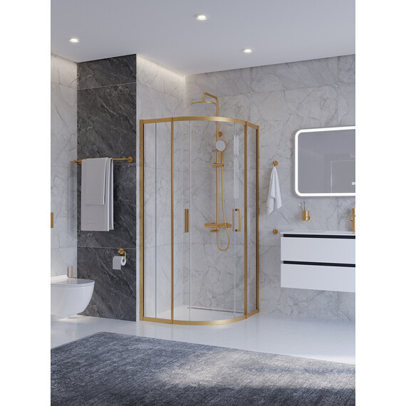 Душевое ограждение Cezares 90x90 см PLANE-R-2-90-C-BORO, брашированное золото/прозрачное фото 2