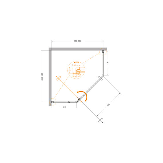 Душевое ограждение Cezares 90x90 см PLANE-P-1-90-C-IN (стекло 8 мм) сатин/прозрачное фото 9