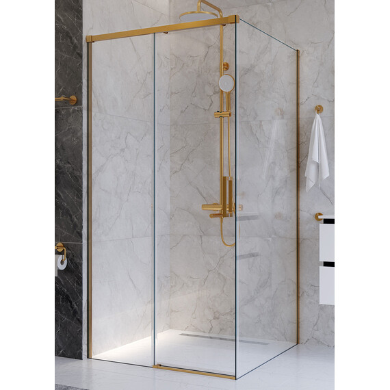 Душевое ограждение Cezares 100x100 см PLANE-A-1-100-C-BORO, брашированное золото/прозрачное фото 3