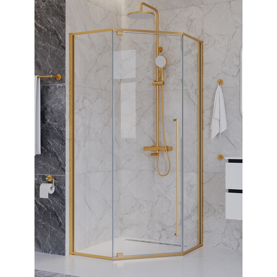 Душевое ограждение Cezares 100x100 см PLANE-P-1-100-C-BORO (стекло 8 мм) брашированное золото/прозрачное фото 3