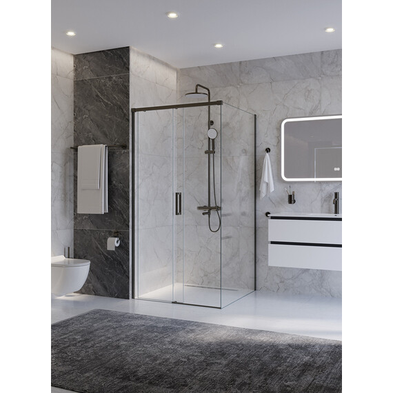 Душевое ограждение Cezares 100x100 см PLANE-A-1-100-C-GM, оружейная сталь/прозрачное фото 2