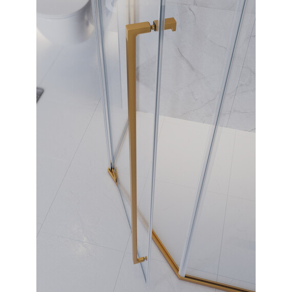 Душевое ограждение Cezares 100x100 см PLANE-P-1-100-C-BORO (стекло 8 мм) брашированное золото/прозрачное фото 7