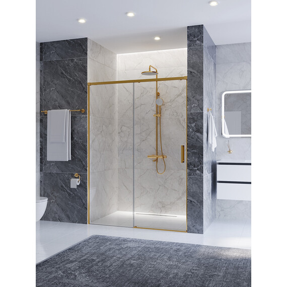 Душевая дверь Cezares 130 см PLANE-BF-1-130-C-BORO, брашированное золото/прозрачное фото 