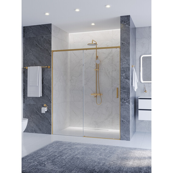 Душевая дверь Cezares 160 см PLANE-BF-1-160-C-BORO, брашированное золото/прозрачное фото 
