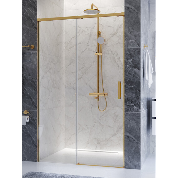 Душевая дверь Cezares 120 см PLANE-BF-1-120-C-BORO, брашированное золото/прозрачное фото 3