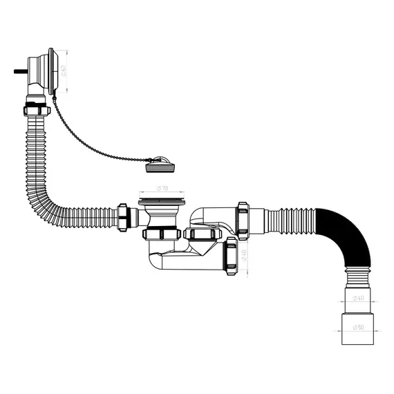 Сифон для ванны Niagara V255-TL 50 мм, металл фото 3