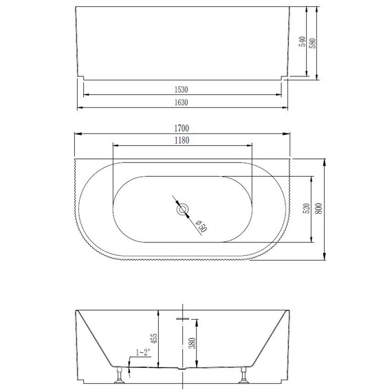 Ванна пристенная Vincea 170x80 см VBT-427-1700 фото 5