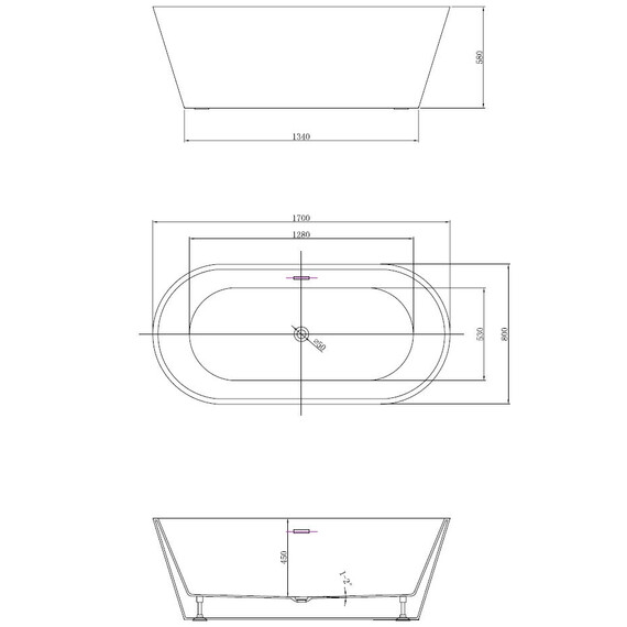 Ванна отдельностоящая Vincea 170x80 см VBT-4291-1700 фото 5