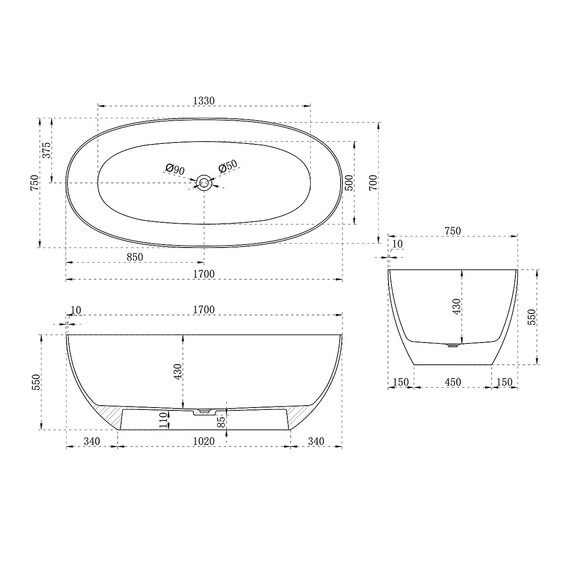 Ванна прозрачная Vincea 170x75 см VBT-6T01BR, янтарь фото 6
