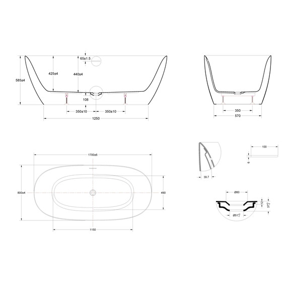 Ванна отдельностоящая Vincea 170x80 см VBT-701-1700MW, белый матовый фото 7
