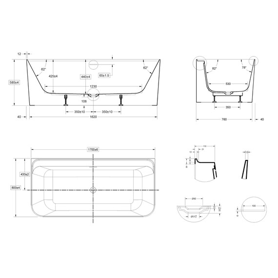 Ванна пристенная Vincea 170x80 см VBT-702-1700 фото 5