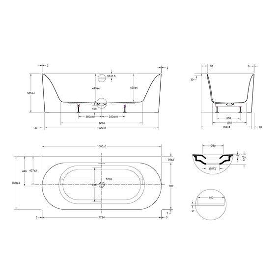 Ванна пристенная Vincea 180x80 см VBT-703-1800 фото 6