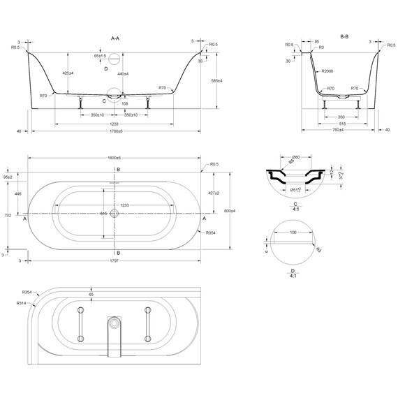 Ванна акриловая Vincea 180x80 см VBT-704-1800-R фото 4