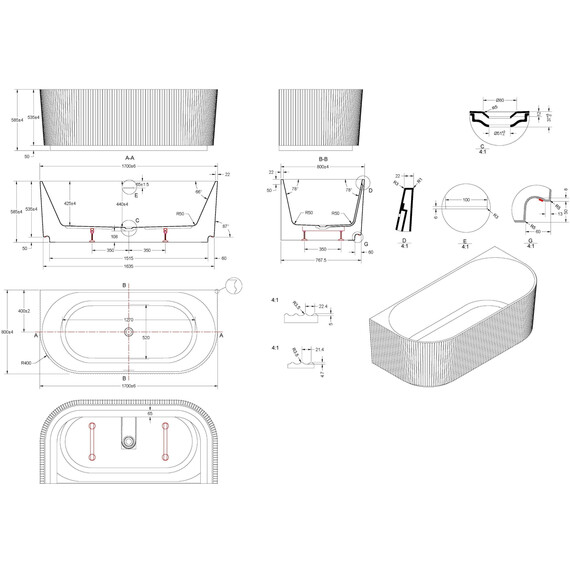 Ванна пристенная Vincea 170x80 см VBT-706-1700 фото 5