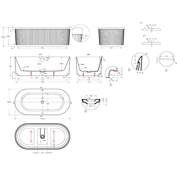 Ванна отдельностоящая Vincea 170x80 см VBT-709-1700 фото 5