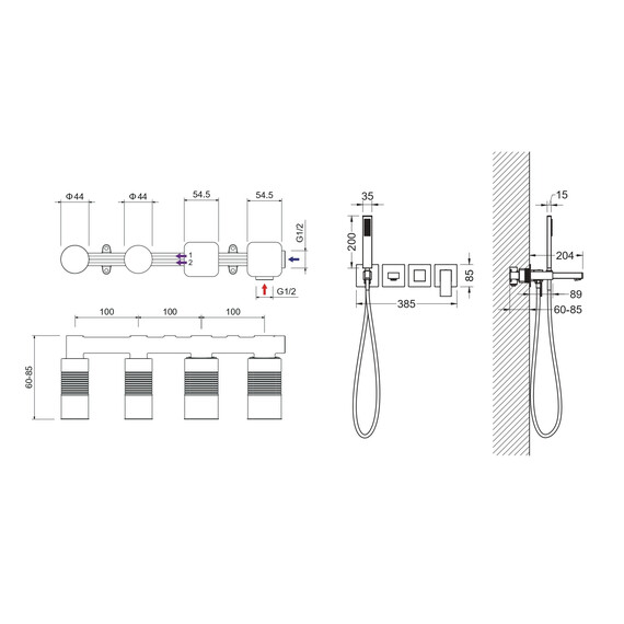 Смеситель для ванны Aquatek Либра AQ1644MB (со скрытой частью) чёрный матовый фото 8