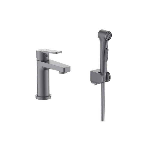 Смеситель для раковины с лейкой для биде Aquatek Лугано AQ1712BGM, оружейная сталь фото 