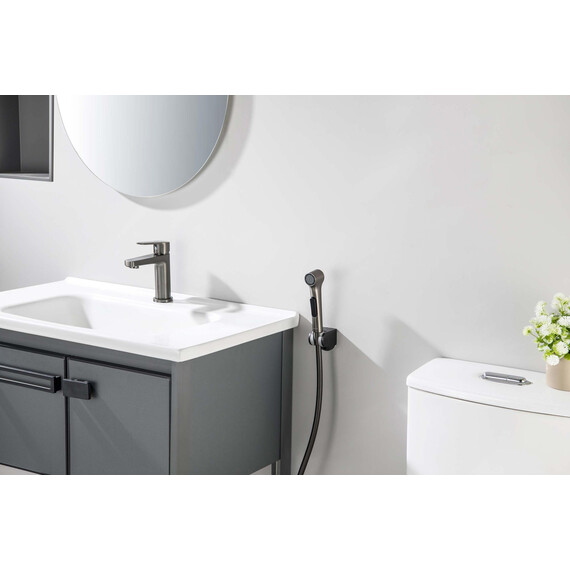 Смеситель для раковины с лейкой для биде Aquatek Лугано AQ1712BGM, оружейная сталь фото 3