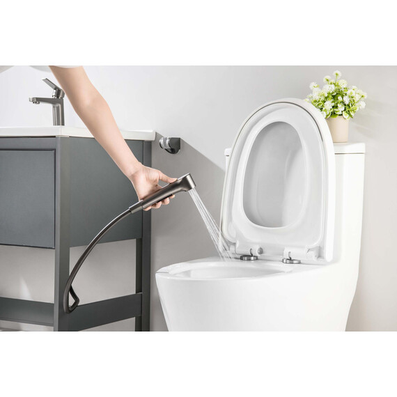 Смеситель для раковины с лейкой для биде Aquatek Лугано AQ1712BGM, оружейная сталь фото 6