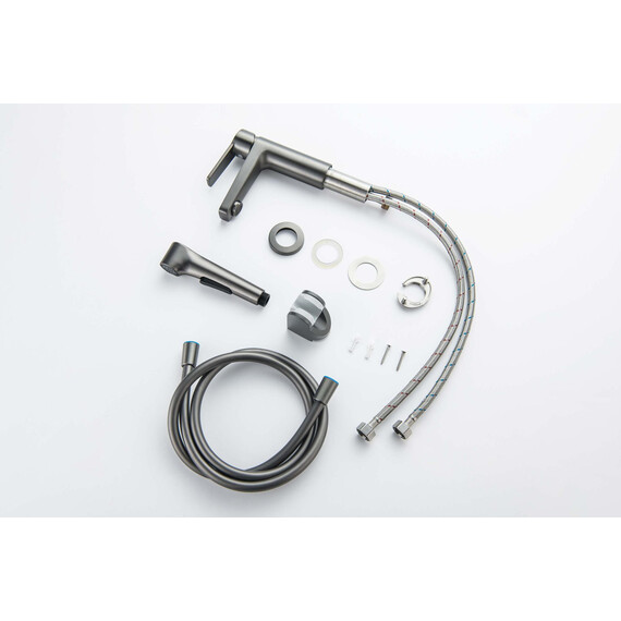 Смеситель для раковины с лейкой для биде Aquatek Лугано AQ1712BGM, оружейная сталь фото 9