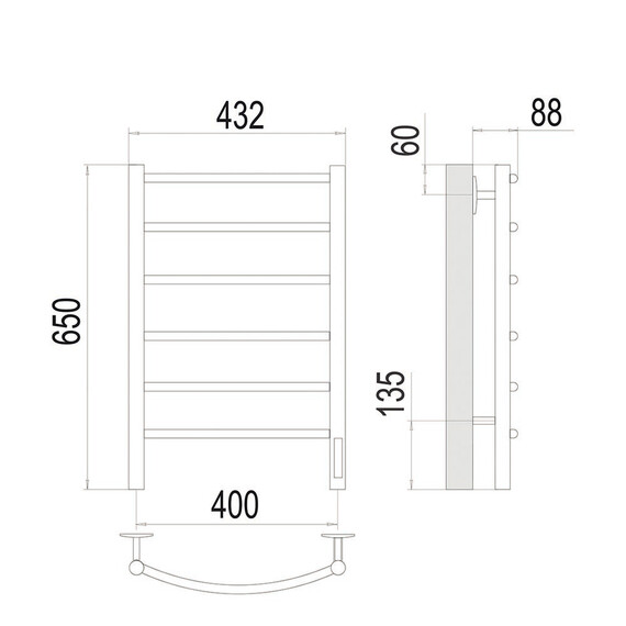 Полотенцесушитель электрический Terminus Классик П6 400x650 мм 4670078561145, сатин фото 4
