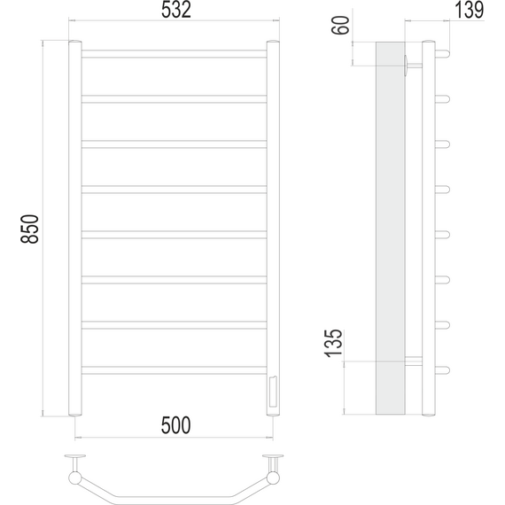 Полотенцесушитель электрический Terminus Виктория П8 500x850 мм 4670078531216 фото 3