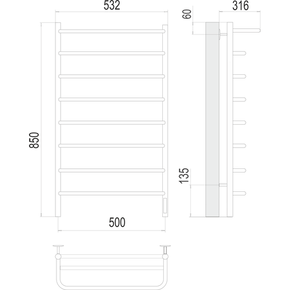 Полотенцесушитель электрический Terminus с полкой П8 500x850 мм 4670078524836 фото 3