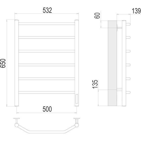 Полотенцесушитель электрический Terminus Виктория П6 500x650 мм 4670078531193 фото 3