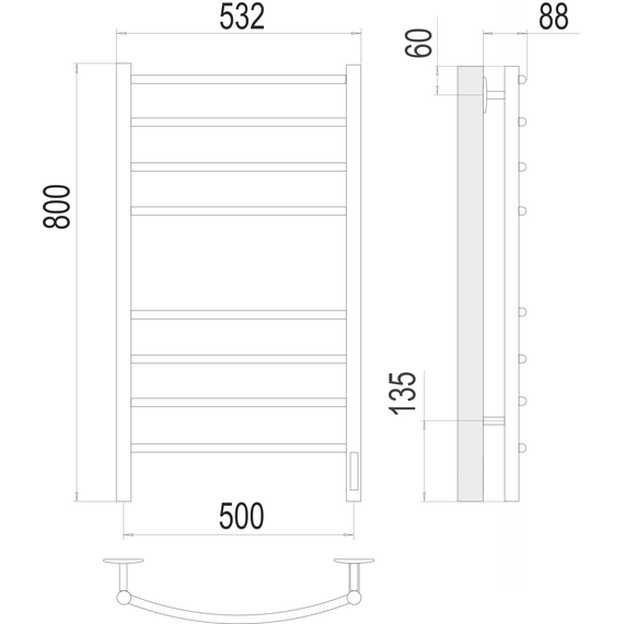 Полотенцесушитель электрический Terminus Классик П8 500x800 мм 4670078527592, белый матовый фото 3