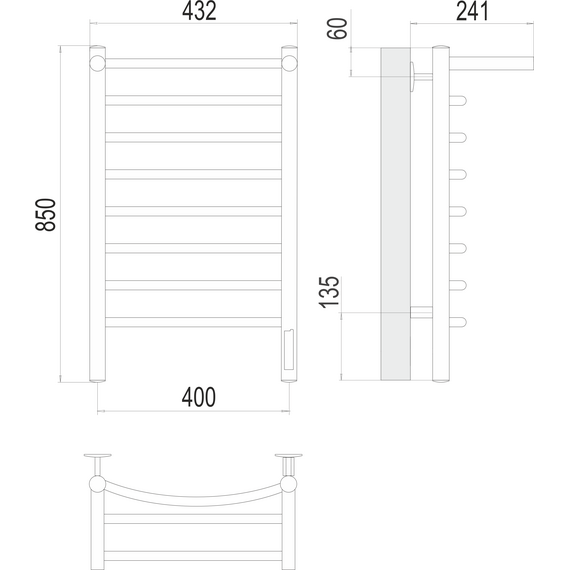Полотенцесушитель электрический Terminus Классик с полкой П8 400x850 мм 4670078531407 фото 3