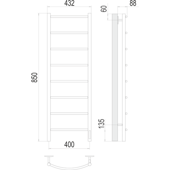 Полотенцесушитель электрический Terminus Классик П8 400x850 мм 4670078531346 фото 3