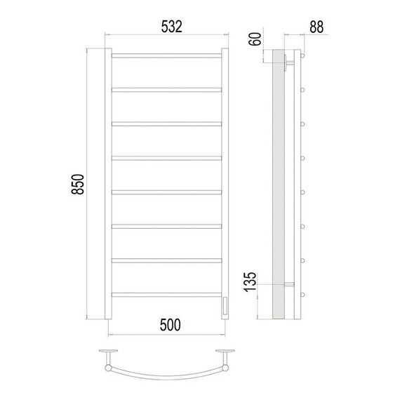 Полотенцесушитель электрический Terminus Классик П8 500x850 мм 4670078561411, сатин фото 4